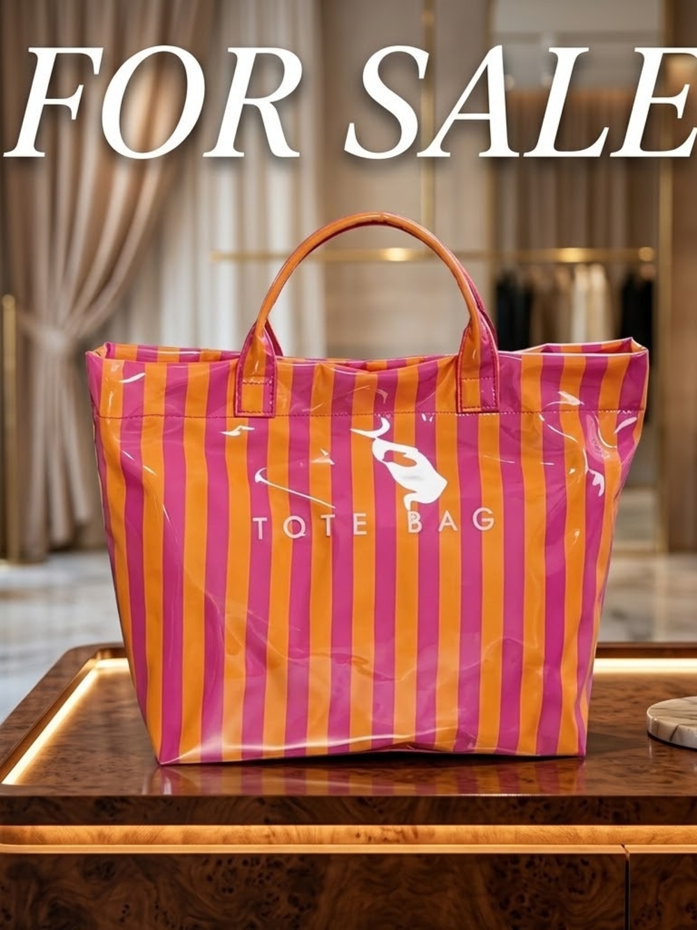 Striped Pink and Orange Gloss Tote Bag NEW!!